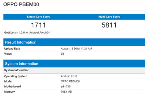 OPPO R17 Pro現(xiàn)身跑分庫(kù) 多核5811分