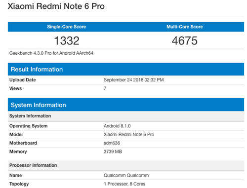 紅米Note 6 Pro現(xiàn)身跑分庫 驍龍636確認搭載