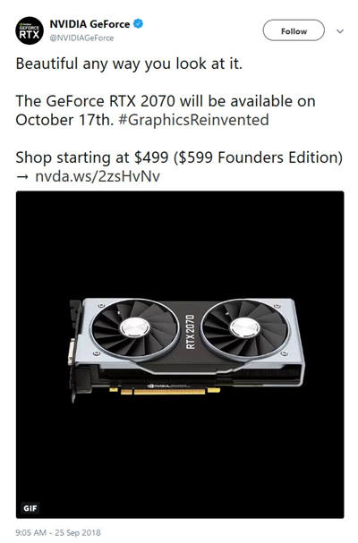 RTX2070顯卡發(fā)售時(shí)間確定 10月17日見