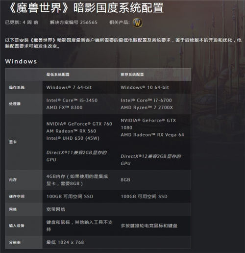 《魔獸世界：暗影國度》配置公布 堪稱顯卡殺手