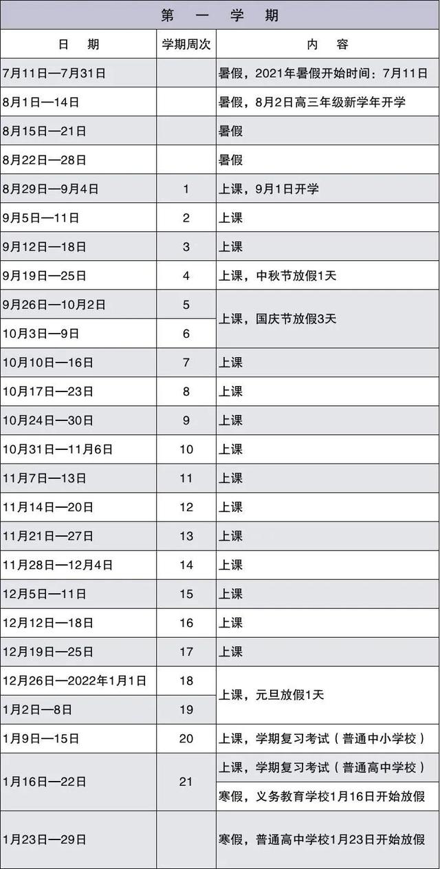 2021—2022學(xué)年深圳中小學(xué)校校歷出爐