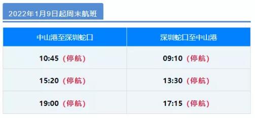 中港客運(yùn)發(fā)布公告：1月9日起部分航班停航