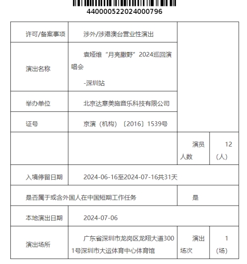 2024袁婭維深圳演唱會最新消息