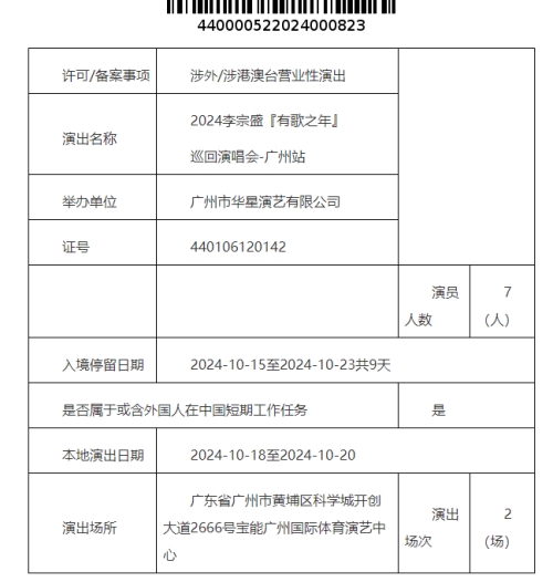 2024李宗盛演唱會廣州站最新消息